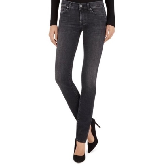 7 For All Mankind Roxanne Black Mid Rise Jeans 27 - Picture 1 of 10